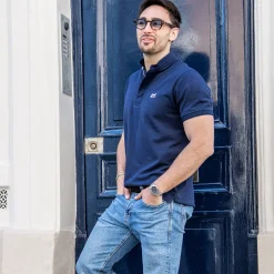Discount LodinG Polo col Mao 100 % coton bleu Marine