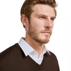 Online LodinG Pull col v 100% pure laine Mérinos Marron