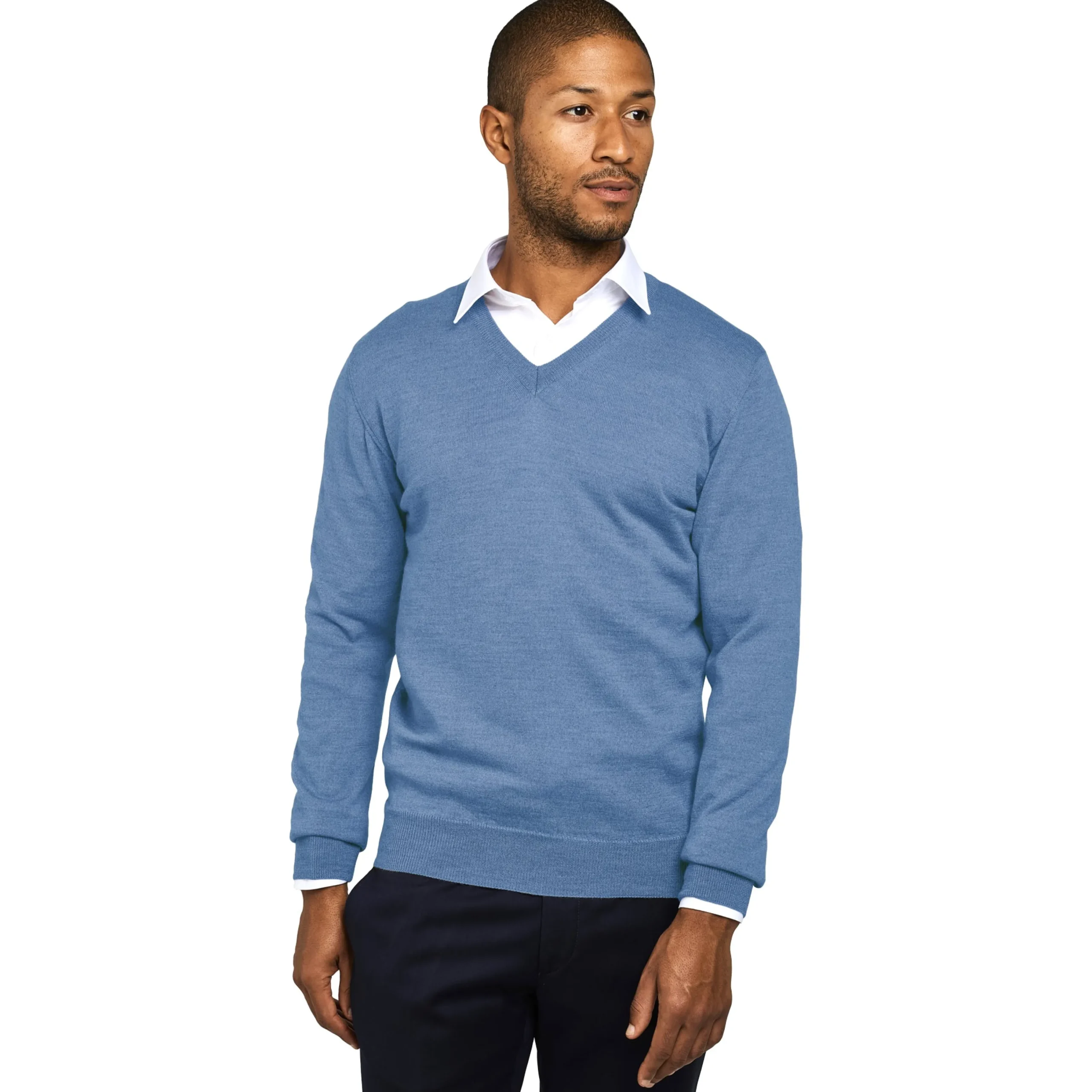 Shop LodinG Pull col v 100% pure laine Mérinos Bleu ciel