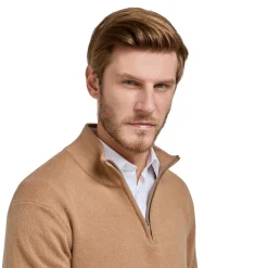 Best Sale LodinG Pull col zip laine Mérinos et cachemire Camel